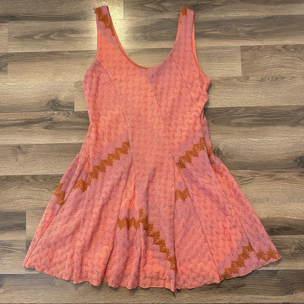 Free People Coral Pink Mini Dress with Rust Accents